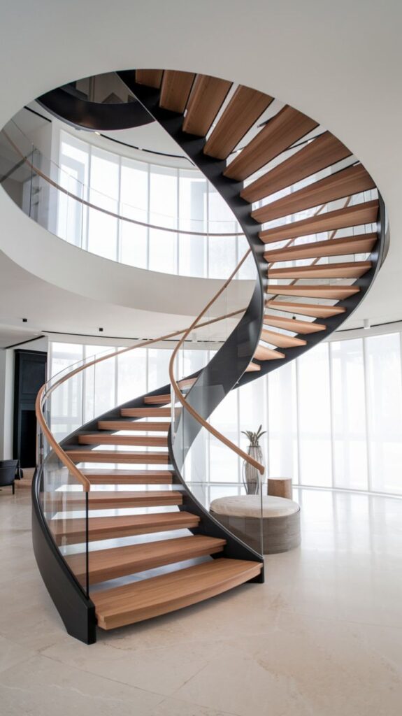modern staircase, helical staircase, spiral staircase,