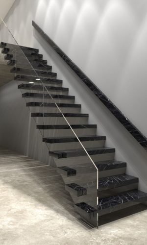 center beam staircase, side beam staircase, glass railings,