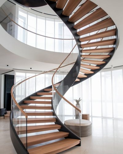 modern staircase, helical staircase, spiral staircase,