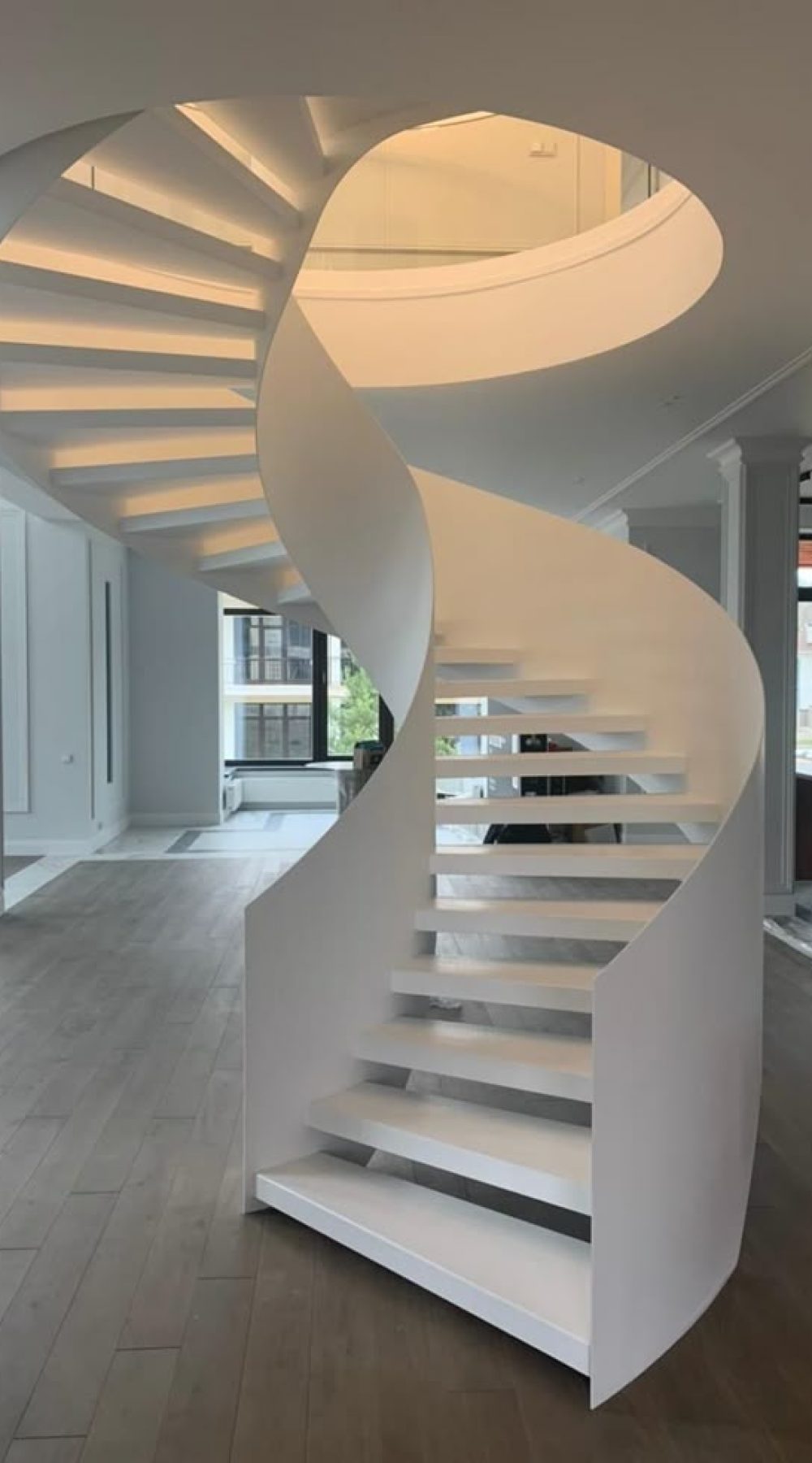 modern staircase, helical staircase, spiral staircase,
